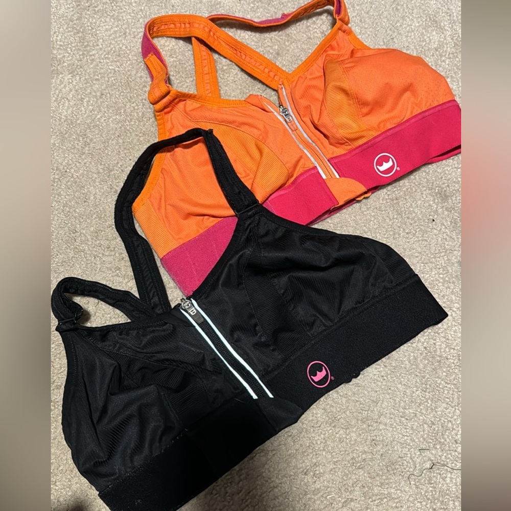2 SheFit Size Luxe Bras Orange/Pink and Black